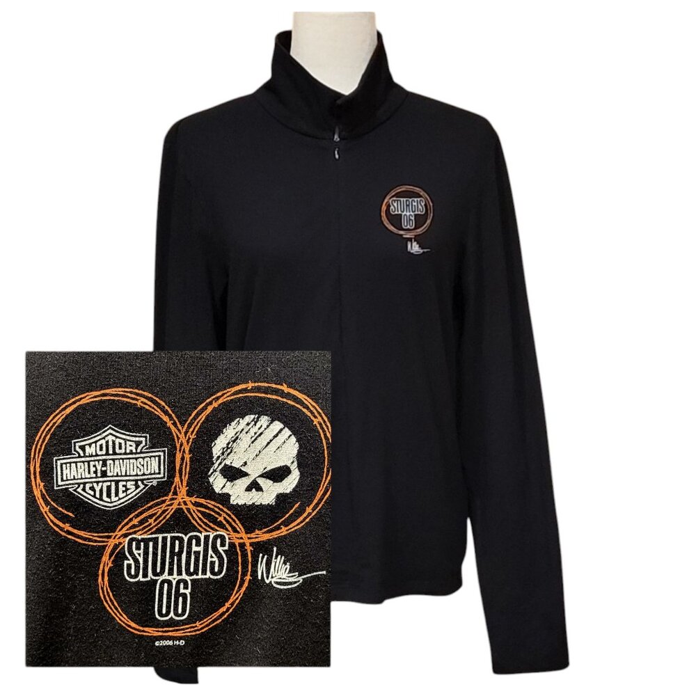 Harley-Davidson LS Concealed Zip Polo Top Willie G. Sturgis Bike Week Skull Logo
